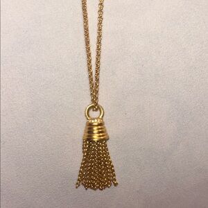 1980'S DESIGNER JOAN RIVERS GOLD TONE ROLO MULTI CHAIN TASSEL PENDANT NECKLACE